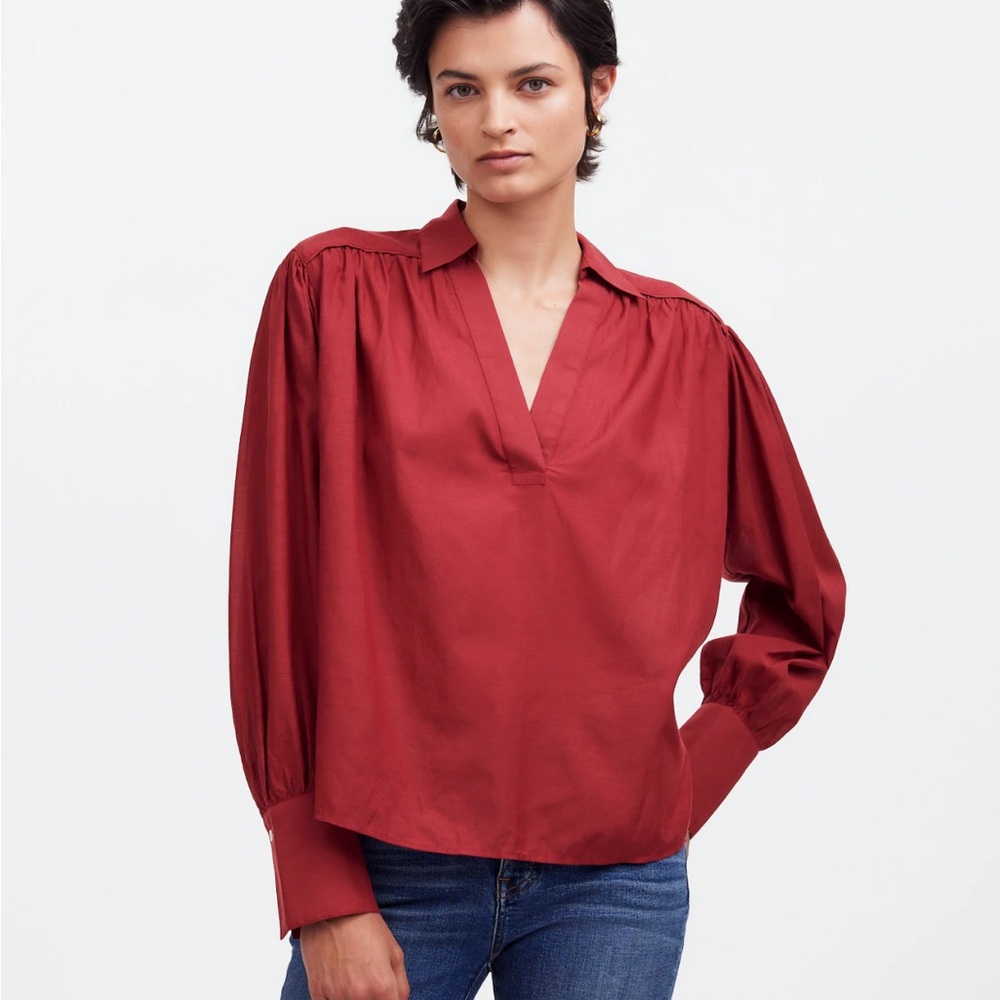 Madewell Red Claret Easy Long Sleeve Popover Shirt Small NWT